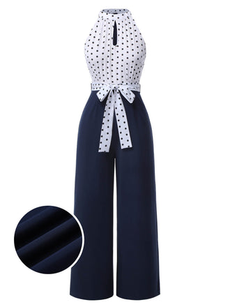 Blue 1940s Halter Polka Dot Jumpsuit, vintage romper, retro jumpsuit - perfect for women who love vintage and retro fashion
