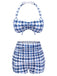 Blue 1940s Houndstooth Bow Halter Swimsuit, vintage swimsuit, pin-up swimwear - perfect for women who love vintage and retro fashion