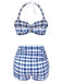 Blue 1940s Houndstooth Bow Halter Swimsuit, vintage swimsuit, pin-up swimwear - perfect for women who love vintage and retro fashion