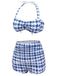 Blue 1940s Houndstooth Bow Halter Swimsuit, vintage swimsuit, pin-up swimwear - perfect for women who love vintage and retro fashion