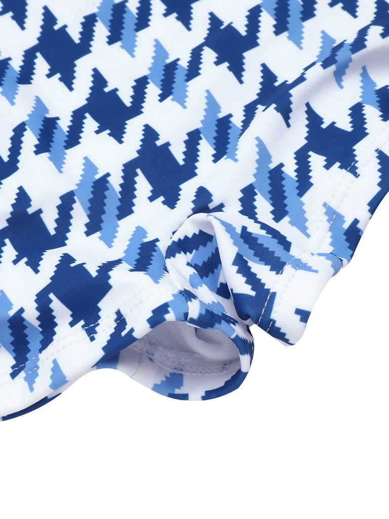 Blue 1940s Houndstooth Bow Halter Swimsuit, vintage swimsuit, pin-up swimwear - perfect for women who love vintage and retro fashion