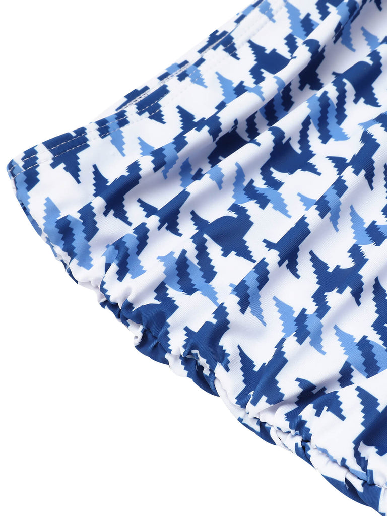 Blue 1940s Houndstooth Bow Halter Swimsuit, vintage swimsuit, pin-up swimwear - perfect for women who love vintage and retro fashion