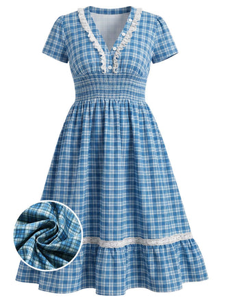 [Pre-Sale] Blue 1940s Lace V-Neck Ruffle Dress