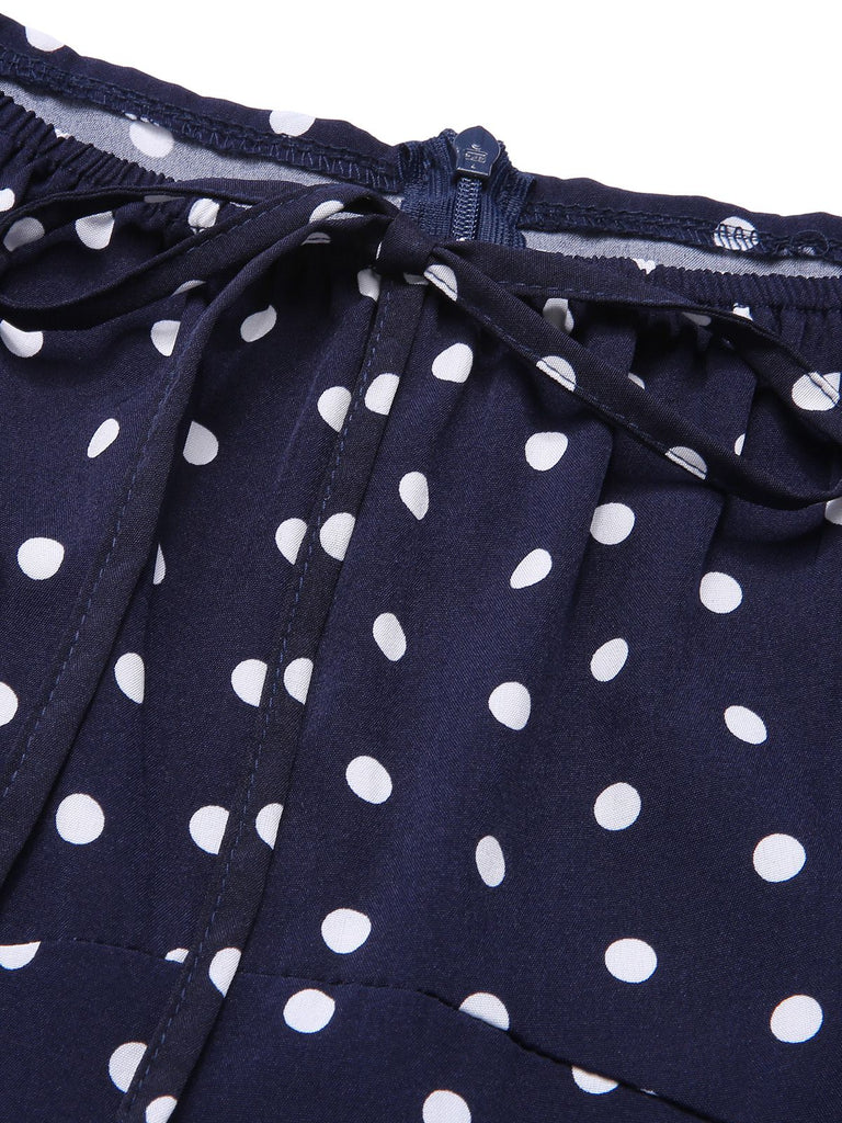 Blue 1940s Lantern Sleeve Polka Dots Dress — the kind of 1940s dress that makes strangers smile