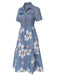 Blue 1940s Lapel Button Floral Dress: where 1940s romance meets her modern spirit