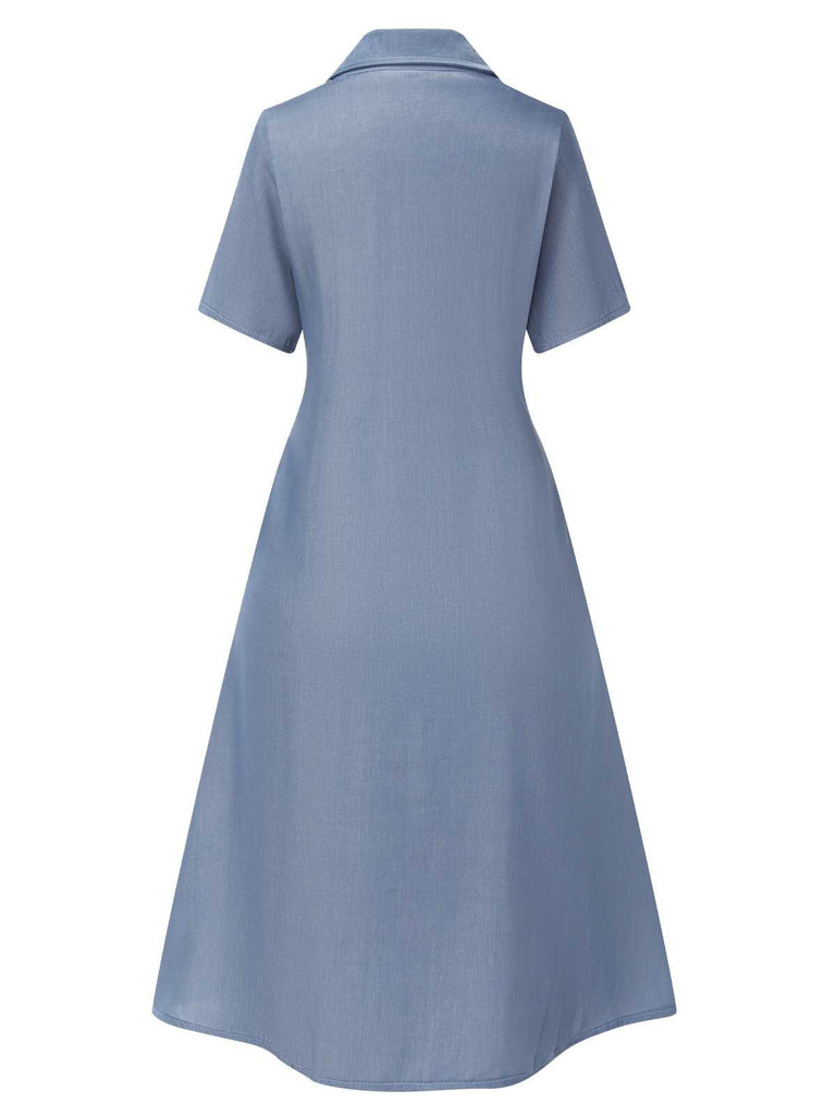 This Blue 1940s Lapel Button Floral Dress wraps her in 1940s elegance, one twirl at a time