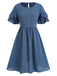 She slips into this Blue 1940s Layered Ruffle Sleeve A-Line Dress and suddenly it's a 1940s daydream