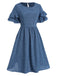 This Blue 1940s Layered Ruffle Sleeve A-Line Dress wraps her in 1940s elegance, one twirl at a time