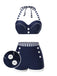 Blue 1940s Navy Style Patchwork Swimsuit: 1940s Riviera elegance, reimagined for her