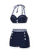 Blue 1940s Navy Style Patchwork Swimsuit — because 1940s glamour never goes out of style