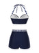 Blue 1940s Navy Style Patchwork Swimsuit — 1940s poolside glamour meets sun-drenched confidence