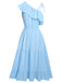 Blue 1940s One-Shoulder Sleeveless Ruffles Dress, vintage dress, retro fashion - perfect for women who love vintage and retro fashion