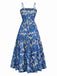 Blue 1940s Painting Floral Straps Dress - vintage dress, retro fashion