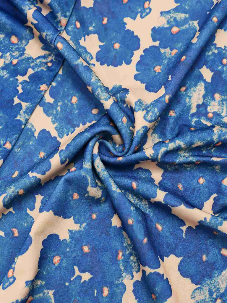 Blue 1940s Painting Floral Straps Dress - vintage dress, retro fashion