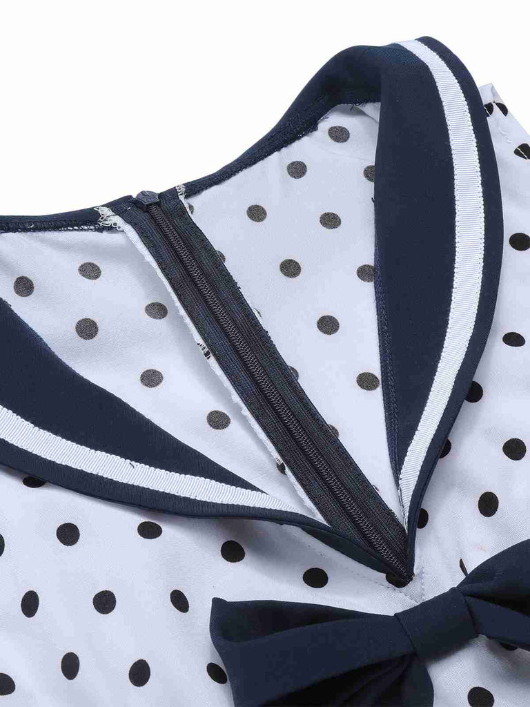 Blue 1940s Polka Dot Bow Lapel Jumpsuit, vintage romper, retro jumpsuit - perfect for women who love vintage and retro fashion