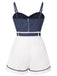 Blue 1940s Polka Dot Patchwork Suspender Romper - vintage jumpsuit, retro fashion
