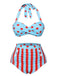 Blue 1940s Polka Dot Stripe Halter Swimsuit, vintage swimsuit, pin-up swimwear - perfect for women who love vintage and retro fashion
