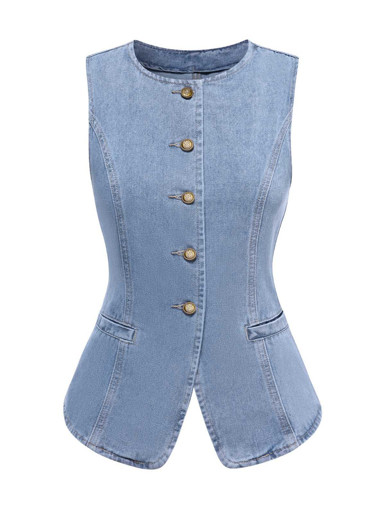 Blue 1940s Sleeveless Denim Vest - vintage fashion, retro style