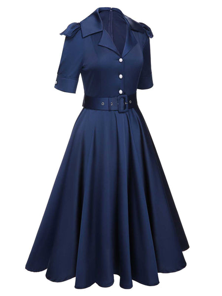 blue dress for baby girl 40s Navy Ruffle Gown
