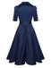 Blue 1940s Solid Short Sleeves Lapel Dress — vintage elegance for the modern woman