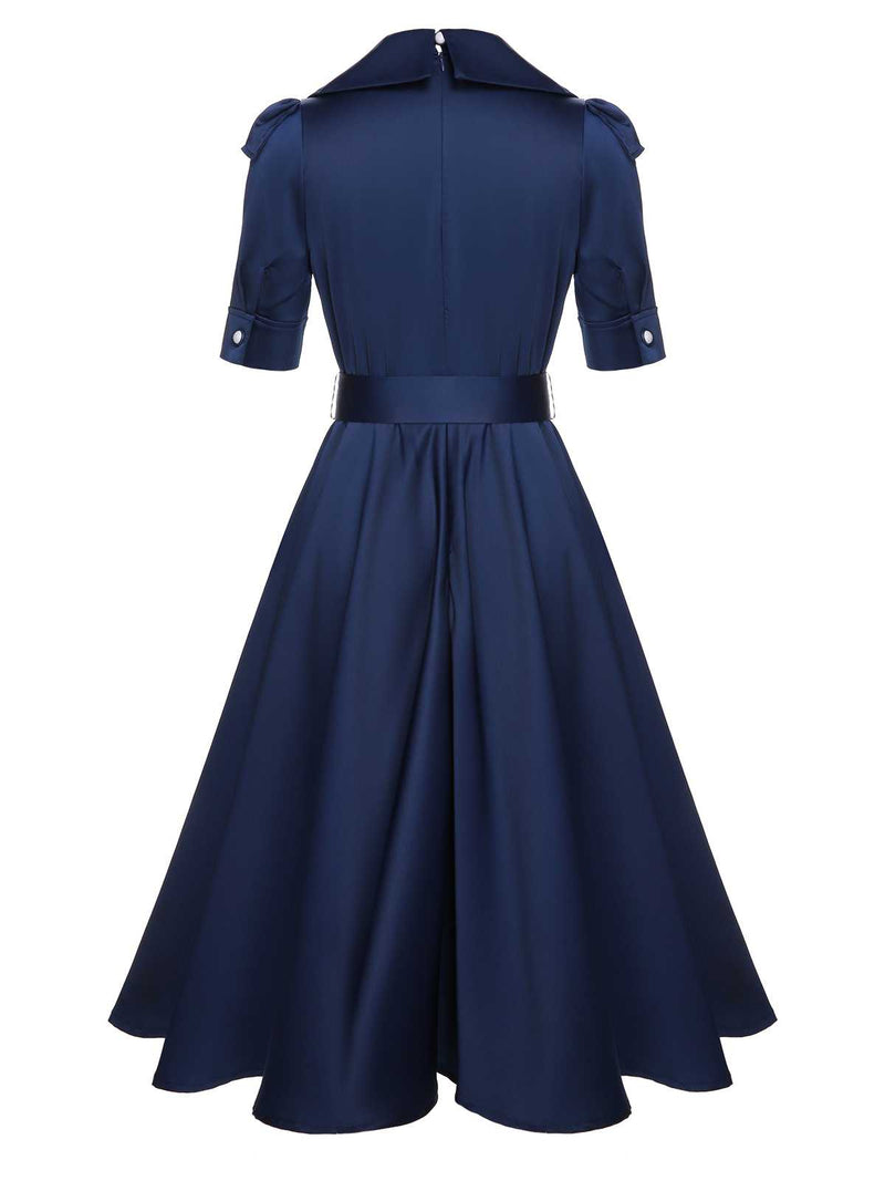 short sleeve dress blue 1940s Solid Sleeves Lapel Color:Teal blue loved hourglass silhouette Ship From Overseas Ball Gown Windsor Light