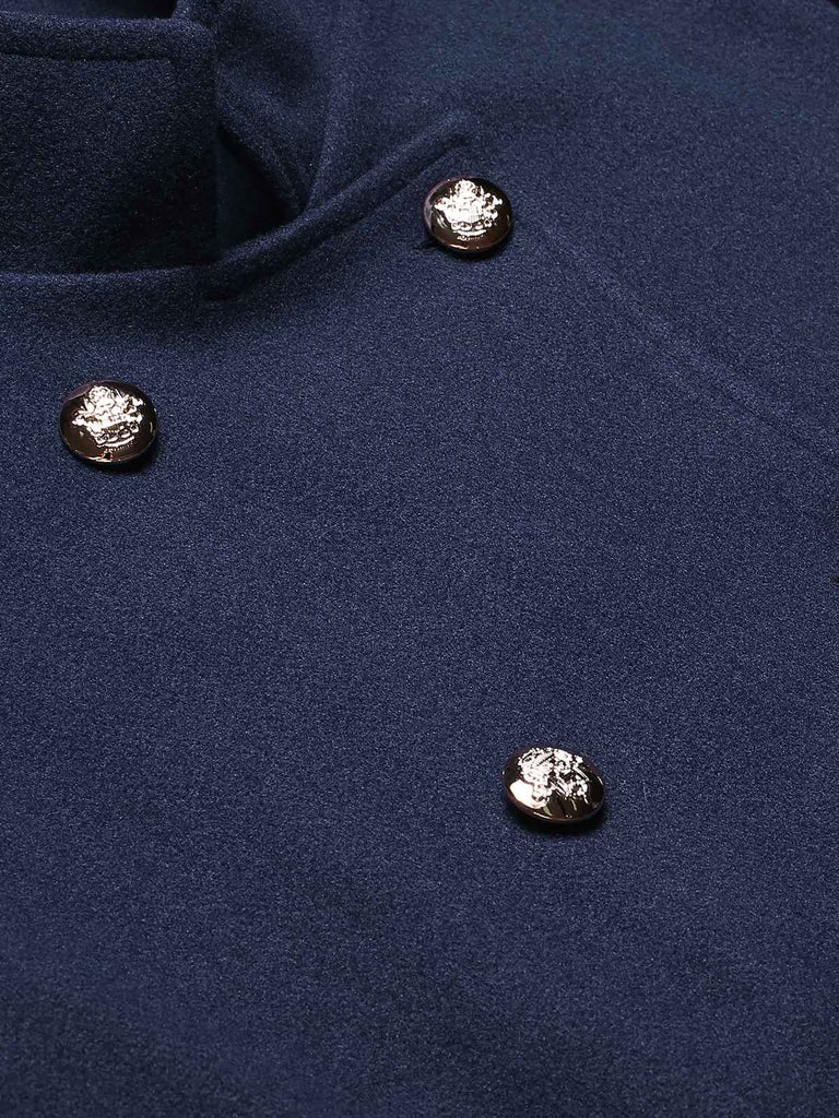 Blue 1940s Solid Stand Collar Double Breasted Coat, vintage coat, retro outerwear - perfect for women who love vintage and retro fashion