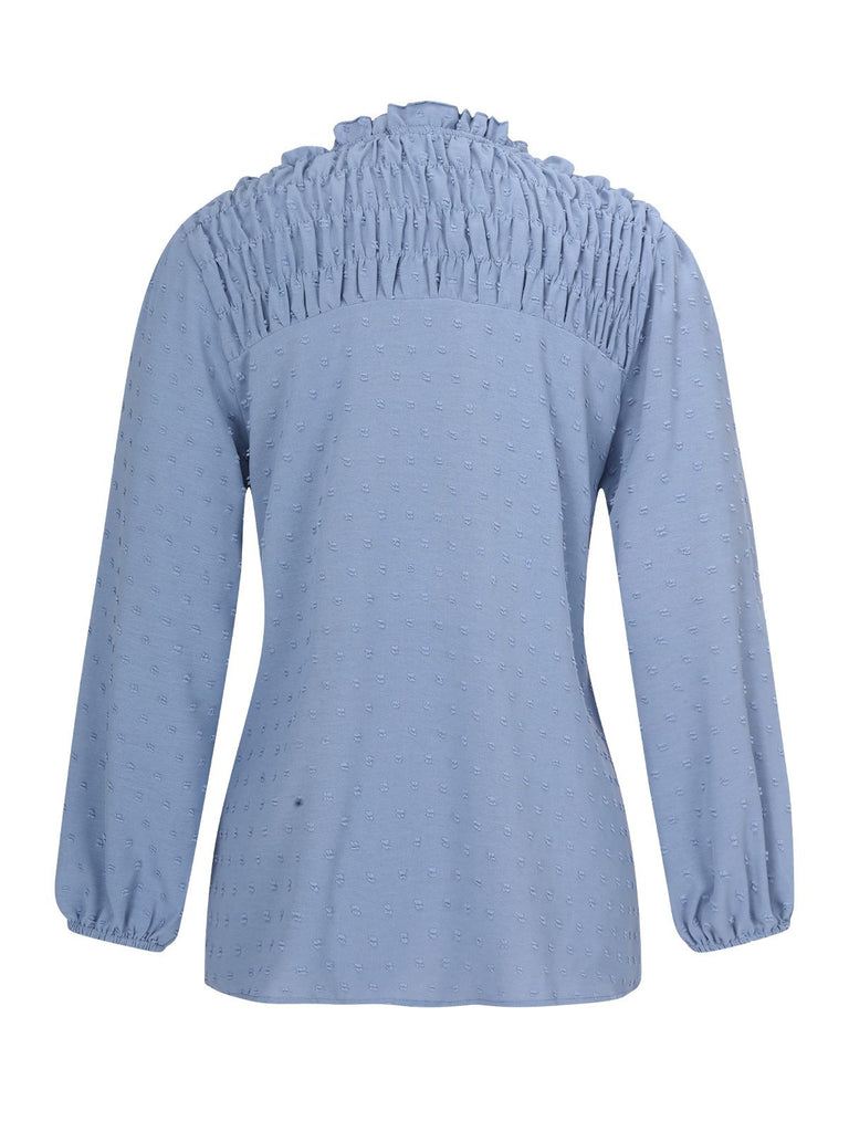 Blue 1940s Solid V-Neck Swiss Dot Blouse, vintage top, retro blouse - perfect for women who love vintage and retro fashion