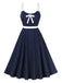 She slips into this Blue 1940s Strap Polka Dot Bow Belted Dress and suddenly it's a 1940s daydream