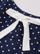 Blue 1940s Strap Polka Dot Bow Belted Dress — the kind of 1940s dress that makes strangers smile