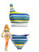 Blue 1940s Stripe One-Shoulder Cutout Bikini Set - vintage swimsuit, pin-up swimwear for vintage lovers