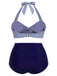 Blue 1940s Striped Halter Bowknot Bikini Set: 1940s Riviera elegance, reimagined for her