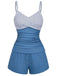 Blue 1940s Striped Pocket Ruched Swimsuit - vintage swimsuit, pin-up style