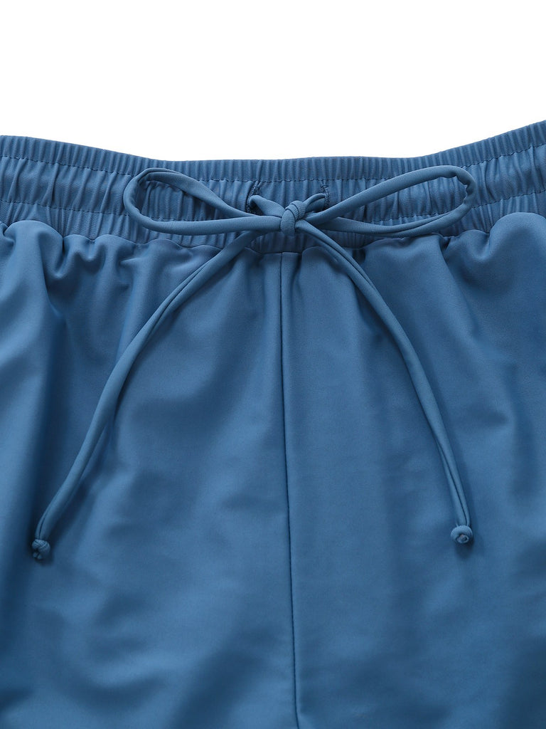 Blue 1940s Striped Pocket Ruched Swimsuit - vintage swimsuit, pin-up style