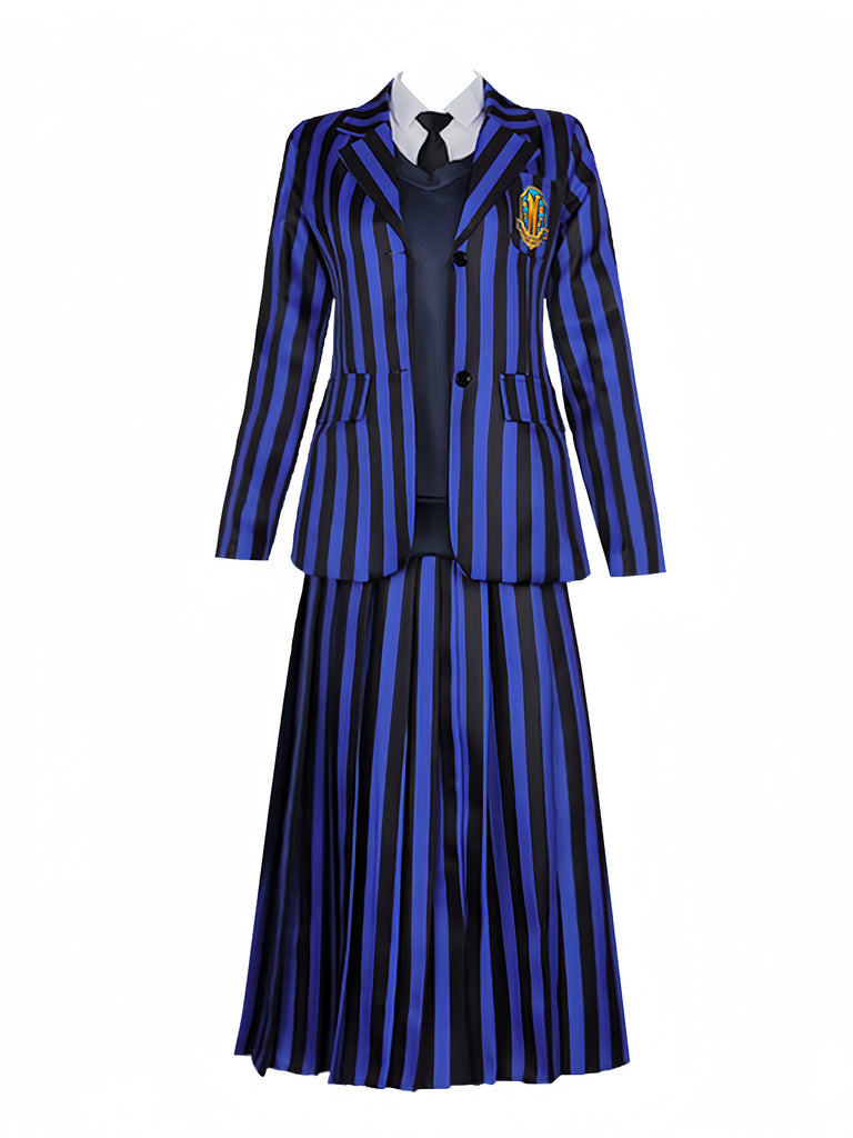 Blue 1940s Striped Wednesday Addams Uniform Set - vintage fashion, retro style