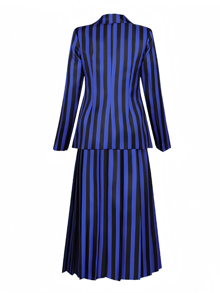 Blue 1940s Striped Wednesday Addams Uniform Set - vintage fashion, retro style