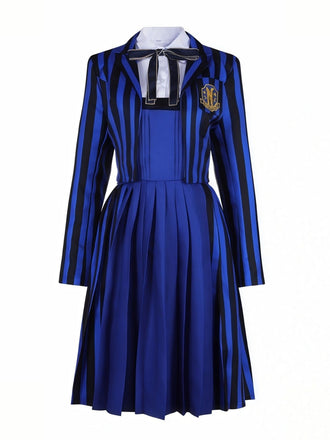 Blue 1940s Striped Wednesday Enid Uniform Set - vintage fashion, retro style