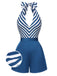 Blue 1940s Symmetrical Stripe V-Neck Halter Romper, vintage romper, retro jumpsuit - perfect for women who love vintage and retro fashion