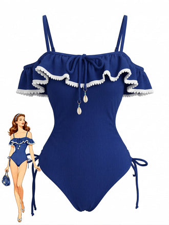 Blue 1940s One Piece Swimsuit
