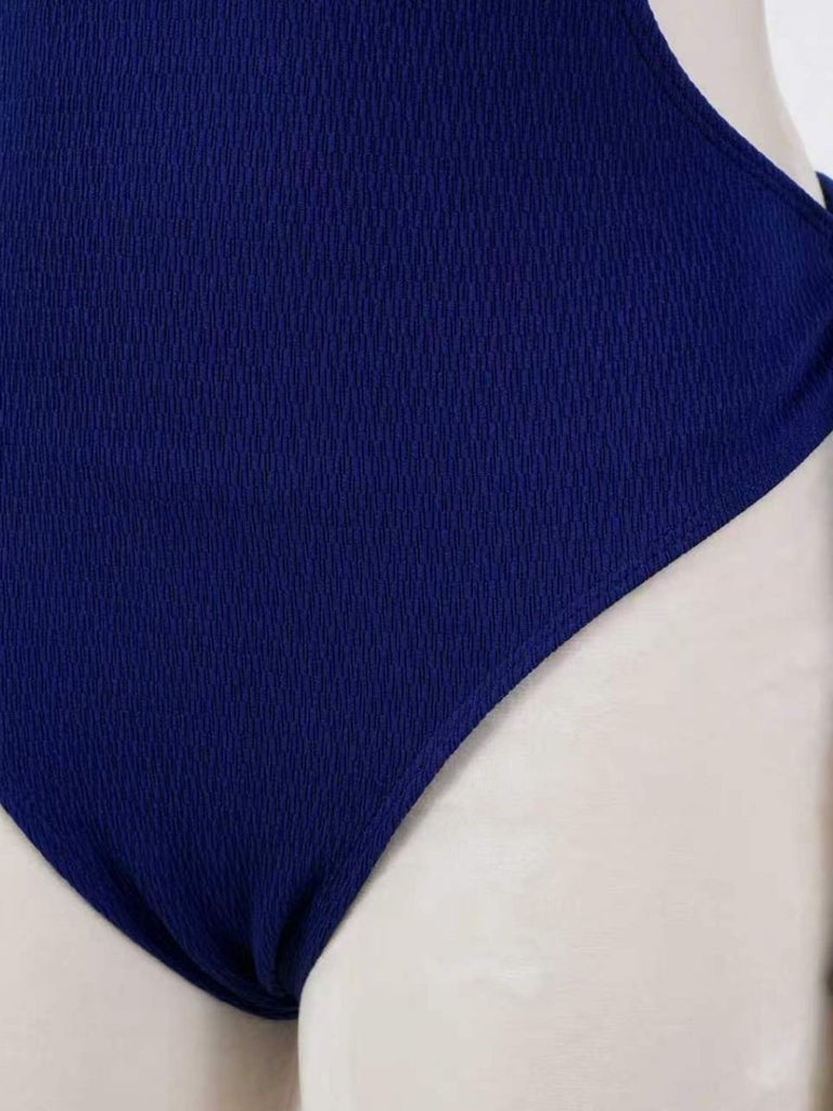 Blue 1940s Seashell Pendant Ruffle One-Piece Swimsuit - vintage swimsuit, pin-up swimwear for vintage lovers