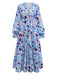 Blue 1940s V-Neck Floral Puff Sleeve Dress - vintage dress, retro fashion