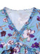 Blue 1940s V-Neck Floral Puff Sleeve Dress - vintage dress, retro fashion
