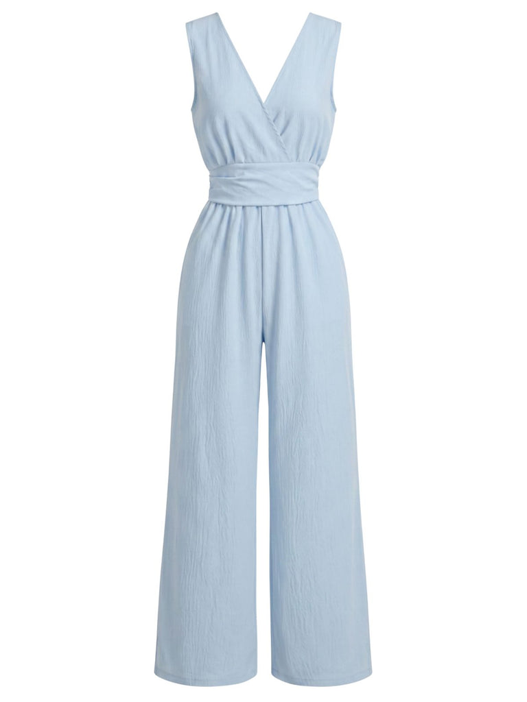 Blue 1940s Vintage V Neck Jumpsuit