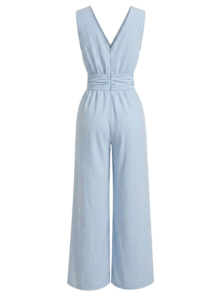 Blue 1940s Vintage V Neck Jumpsuit