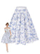 Blue 1950s Blue & White Porcelain Floral Skirt - vintage skirt, retro style, pure white