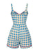 Blue 1950s Bow Gingham Plaid Floral Romper - vintage jumpsuit, retro fashion