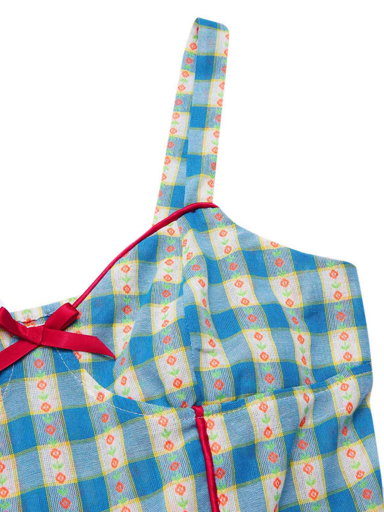 Blue 1950s Bow Gingham Plaid Floral Romper - vintage jumpsuit, retro fashion