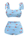 Blue 1950s Cherry Plaid Lace-up Swimsuit: 1950s Riviera elegance, reimagined for her