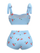 This Blue 1950s Cherry Plaid Lace-up Swimsuit carries 1950s vacation dreams in every stitch
