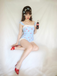 Blue 1950s Cherry Plaid Ruffled Mesh One-Piece Swimsuit, vintage swimsuit, pin-up swimwear - perfect for women who love vintage and retro fashion