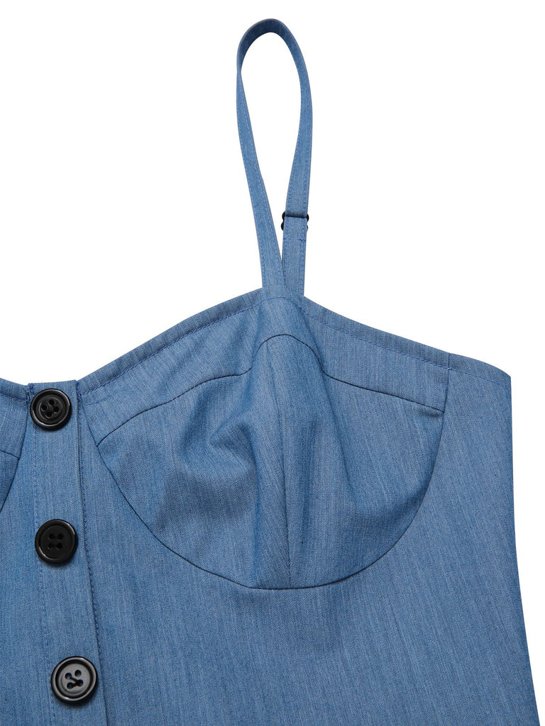 mesh patch dress Blue 1950s Denim Polka Dot Mesh Patchwork Dress